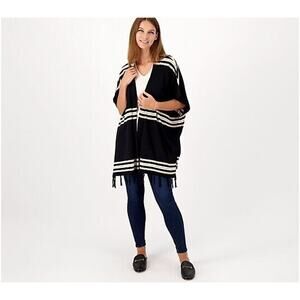 DENIM & CO. NEW $63‎ Canyon Retreat Jacquard Open Front Ruana Tassles XS / Small